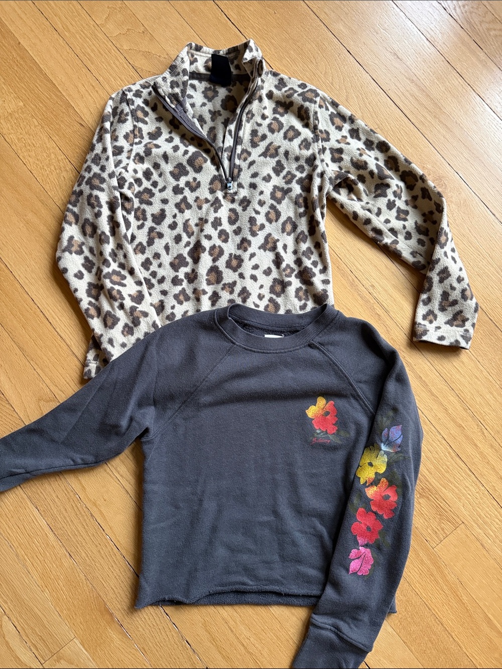Leopard Print Half-Zip Fleece Top - Cream & Brown